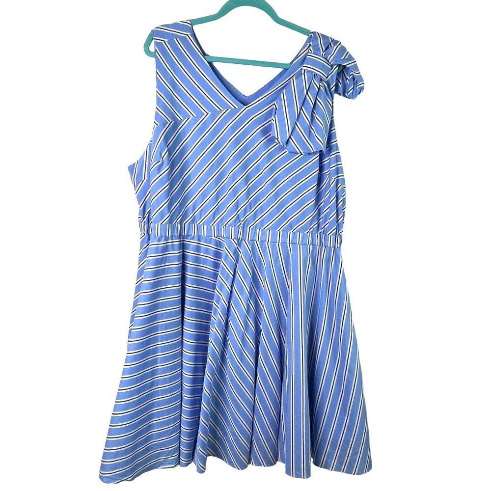 Lane Bryant Striped Dress Size 22P Sleeveless Bow Cotton Blend